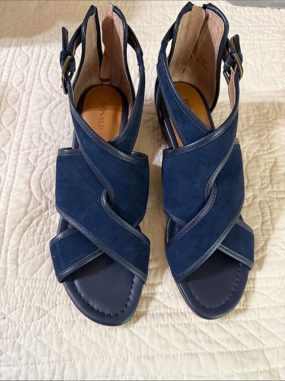 Donald J. Pliner Navy Suede Crisscross Slingback Sandals with Ankle Buckle. SZ 9